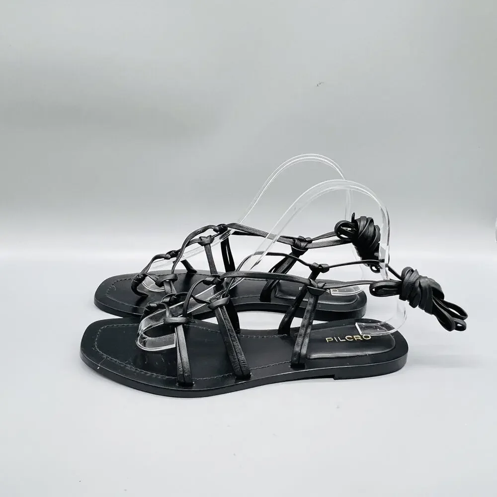 Pilcro Anthropologie Sandals Women 7 Black Leather Lace Up Ankle Wrap Gladiator